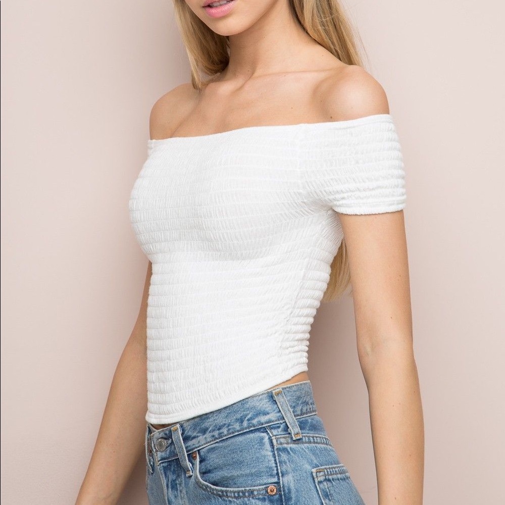 Brandy Melville Ruched Crop Top off the Shoulder